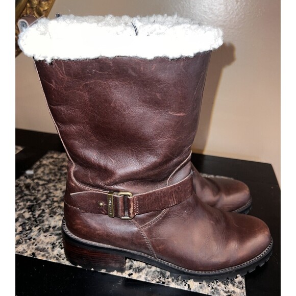 Cole Haan Champion Brown Leather Waterproof Zip Up Boots Womens 7.5 sherpa trim - Picture 10 of 10